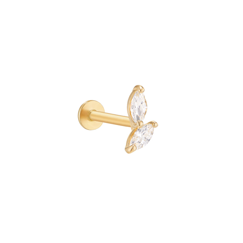 Twin Marquise Leaf Flat Back Earring- 14K Gold