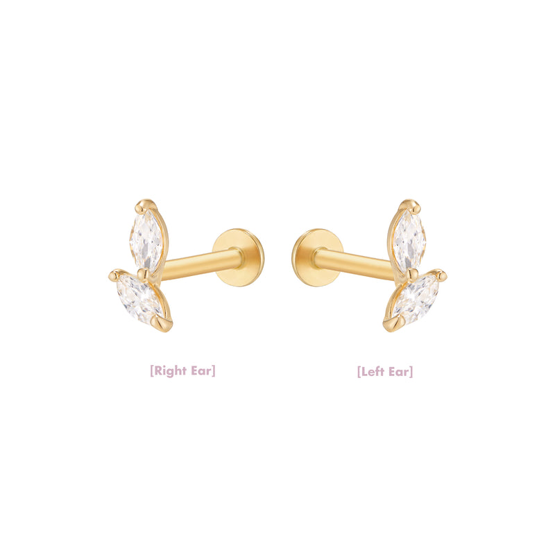 Twin Marquise Leaf Flat Back Earring- 14K Gold