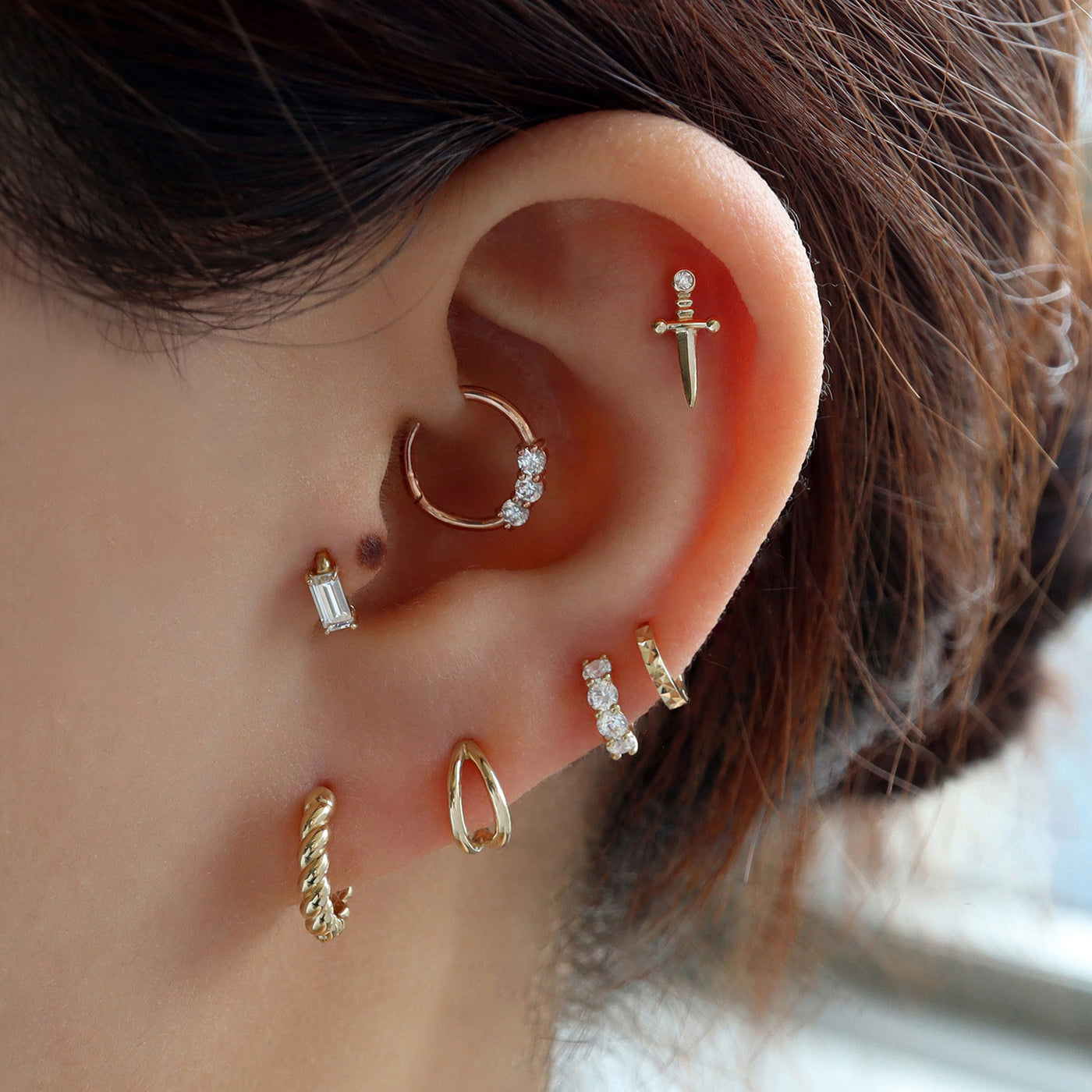 Double Snug Piercing Hoop 4mm 22 GA Sterling Silver Double Tragus