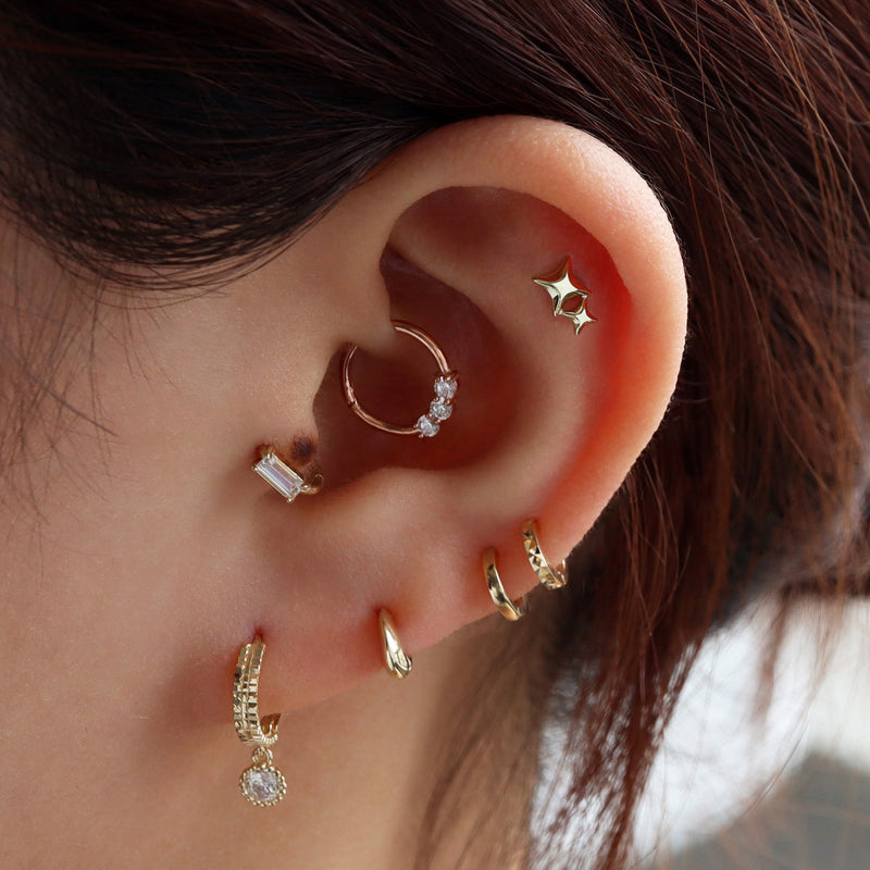 Sparkle Duo Flat Back Earring- 14K Gold