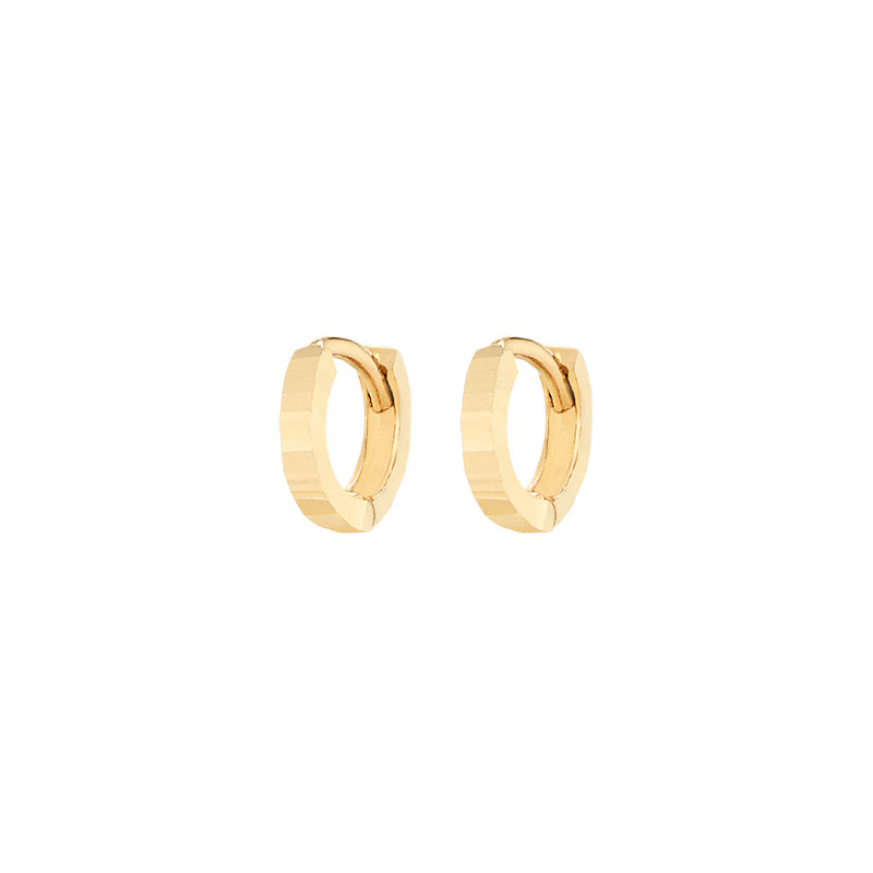 Faceted Huggie Hoop- 14K Gold