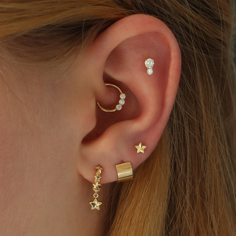 Double Gem Stud Flat Back Earring- 14K Gold