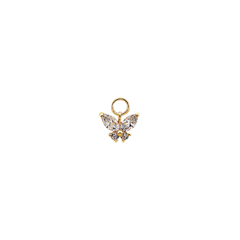 Butterfly Gem Hoop Charm- 14K Gold