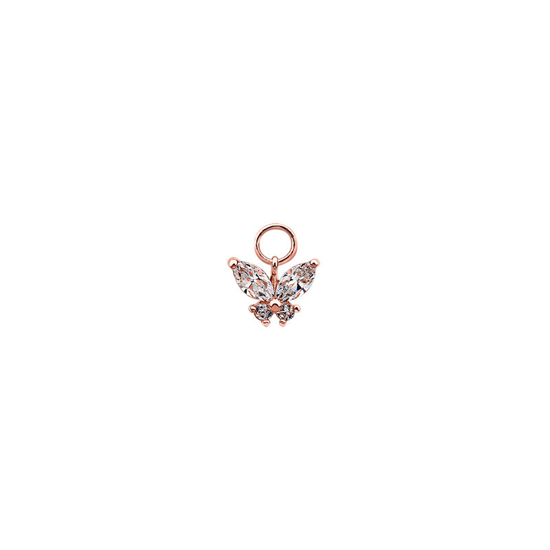 Butterfly Gem Hoop Charm- 14K Gold