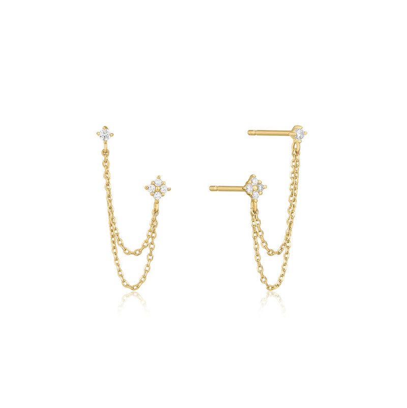Sparkle Double Chain Stud Earring- Sterling Silver