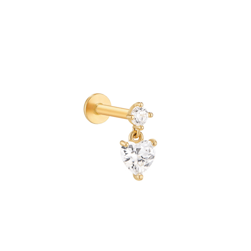 Heart Dangle Flat Back Earring- 14K Gold