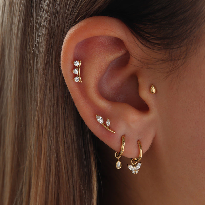 Leafline Stud Flat Back Earring- 14K Gold