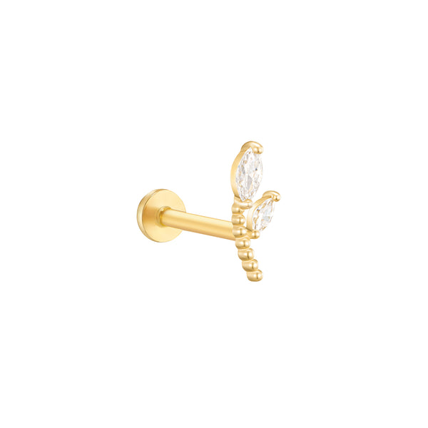 Leafline Stud Flat Back Earring- 14K Gold