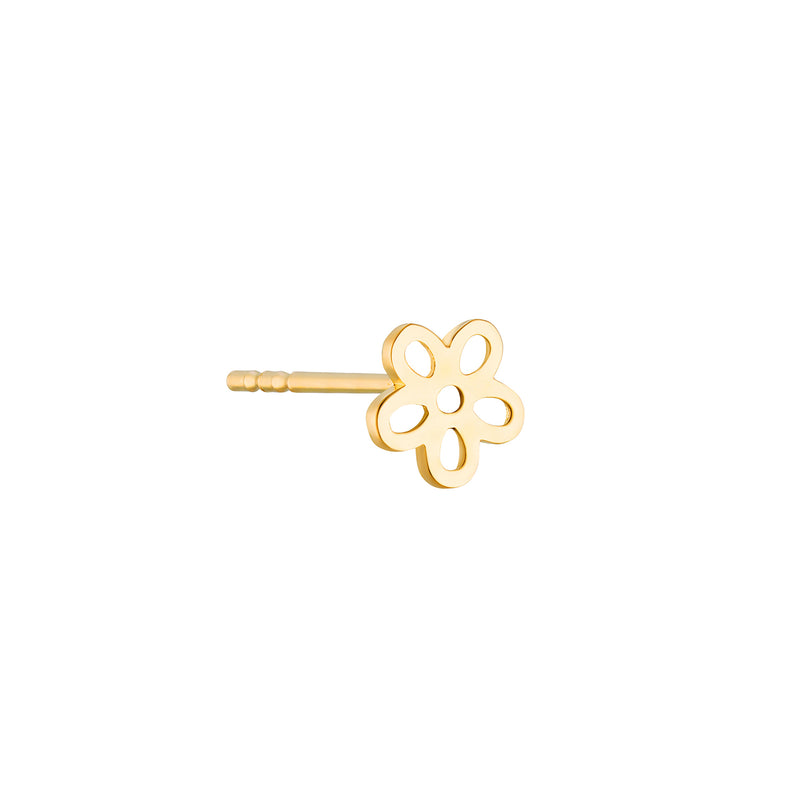 Line Flower Stud Earring- 14K Gold