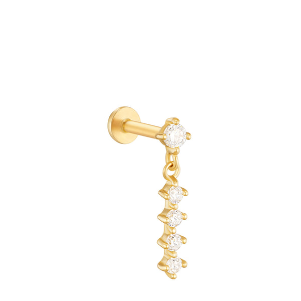Linear Gem Dangle Stud Flat-Back Earring- 14K Gold