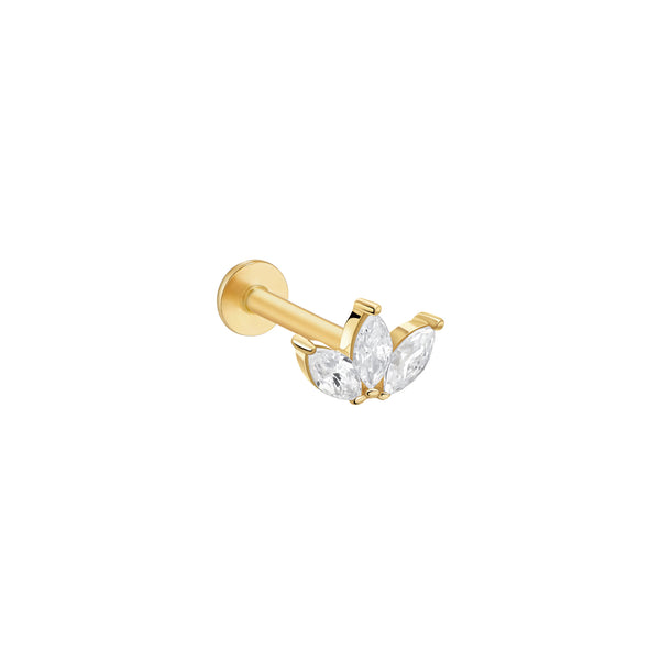 Marquise Tiara Flat Back Earring- 14K Gold