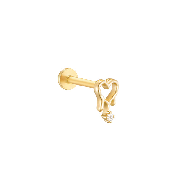 Melting Heart Stud Flat Back Earring- 14K Gold