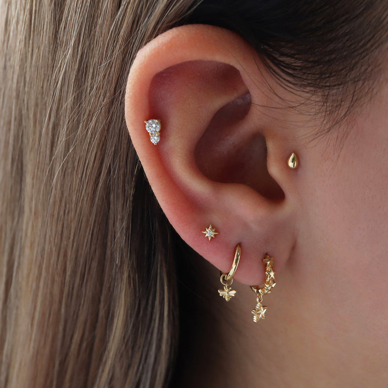 Micro Twinkle Star Flat Back Earring- 14K Gold