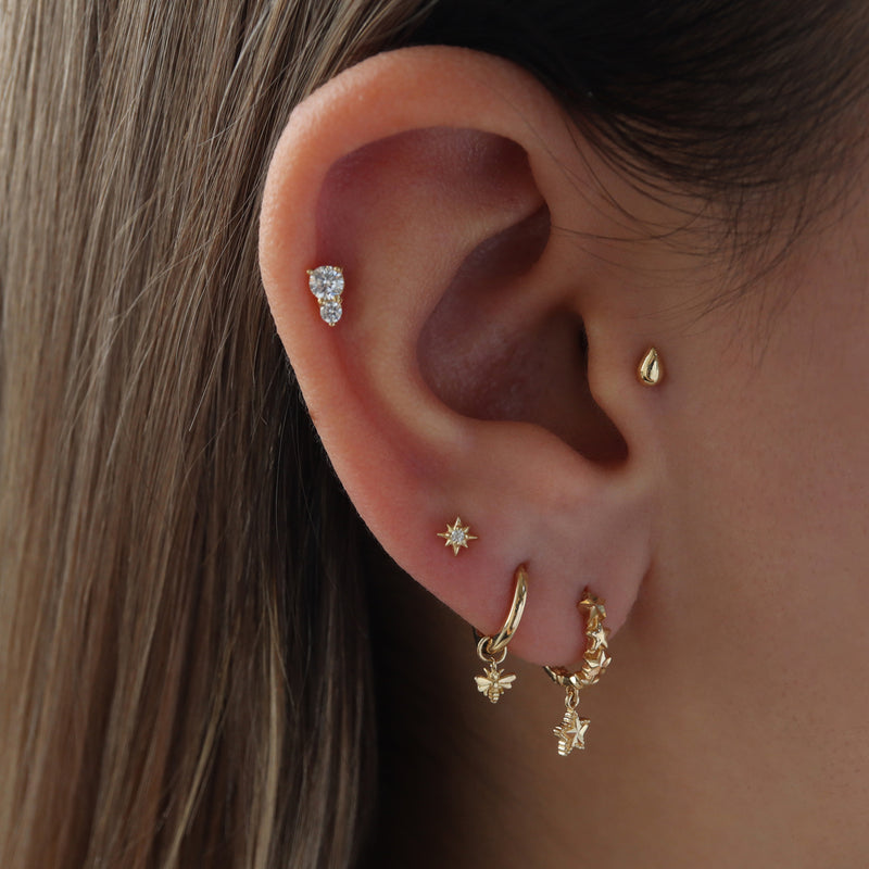 Micro Twinkle Star Flat Back Earring- 14K Gold