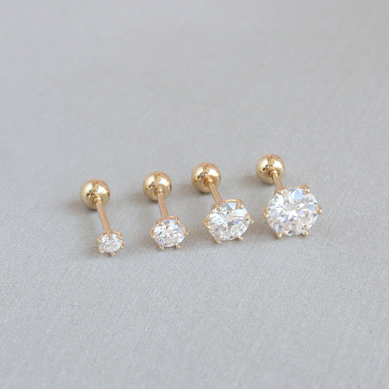 Moissanite Stud Ball Back Earring- 14K Gold