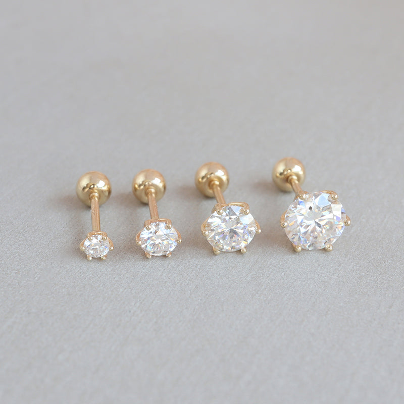 Moissanite Stud Ball Back Earring- 14K Gold