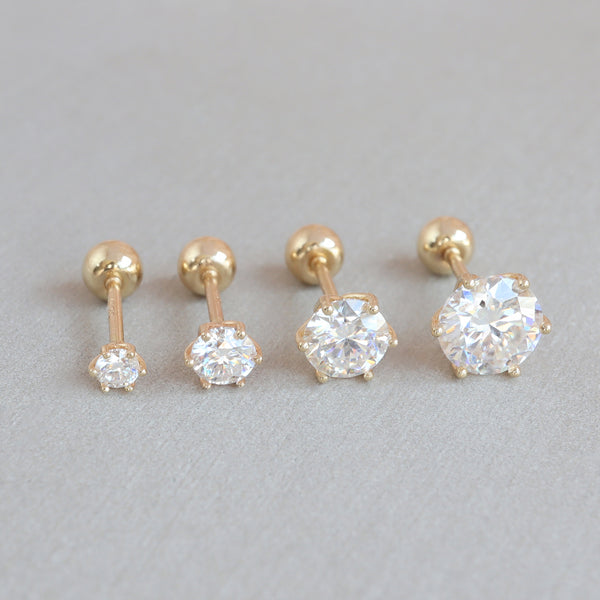 Moissanite Stud Ball Back Earring- 14K Gold