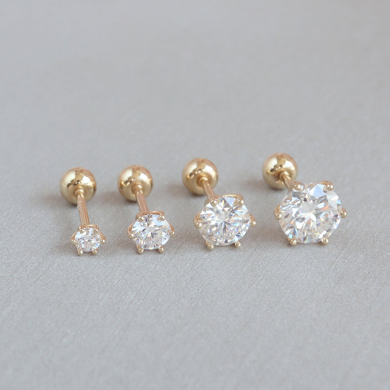 Moissanite Stud Ball Back Earring- 14K Gold