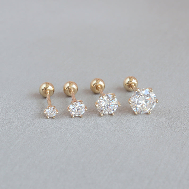 Moissanite Stud Ball Back Earring- 14K Gold