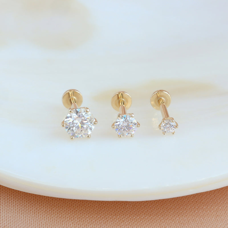 Aura Moissanite Flat Back Earring- 14K Gold