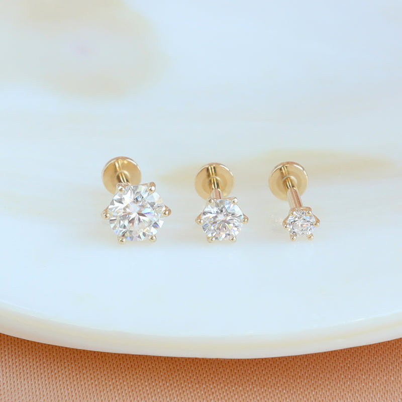 Aura Moissanite Flat Back Earring- 14K Gold