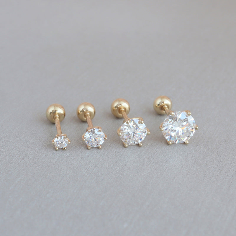 Moissanite Stud Ball Back Earring- 14K Gold