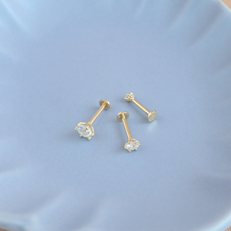 Aura Moissanite Flat Back Earring- 14K Gold