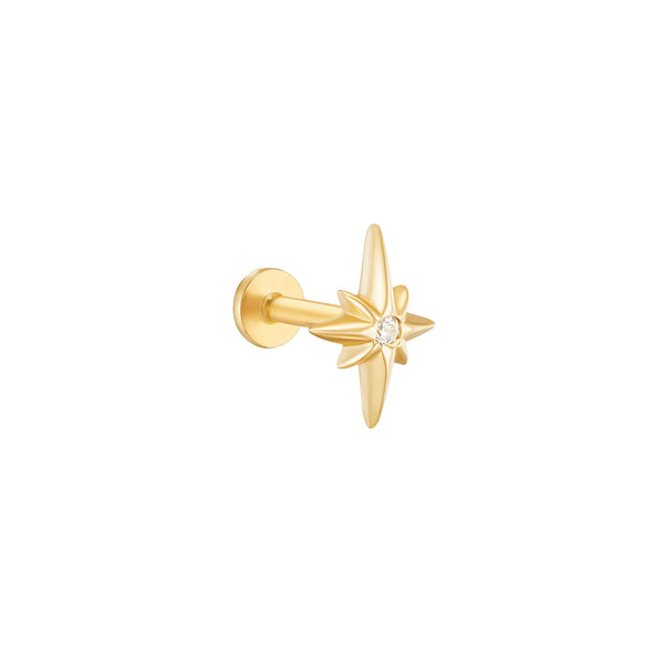 North Star Threaded Stud Flat-Back Earring- 14K Gold