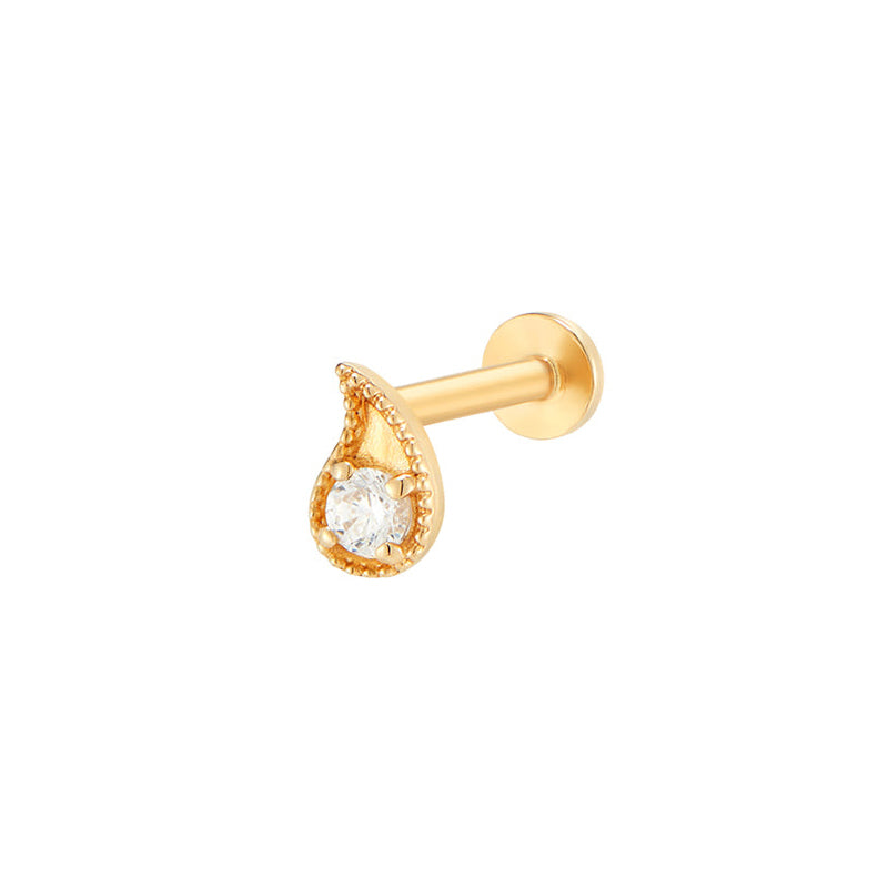 Paisley Threaded Flat Back Earring- 14K Gold