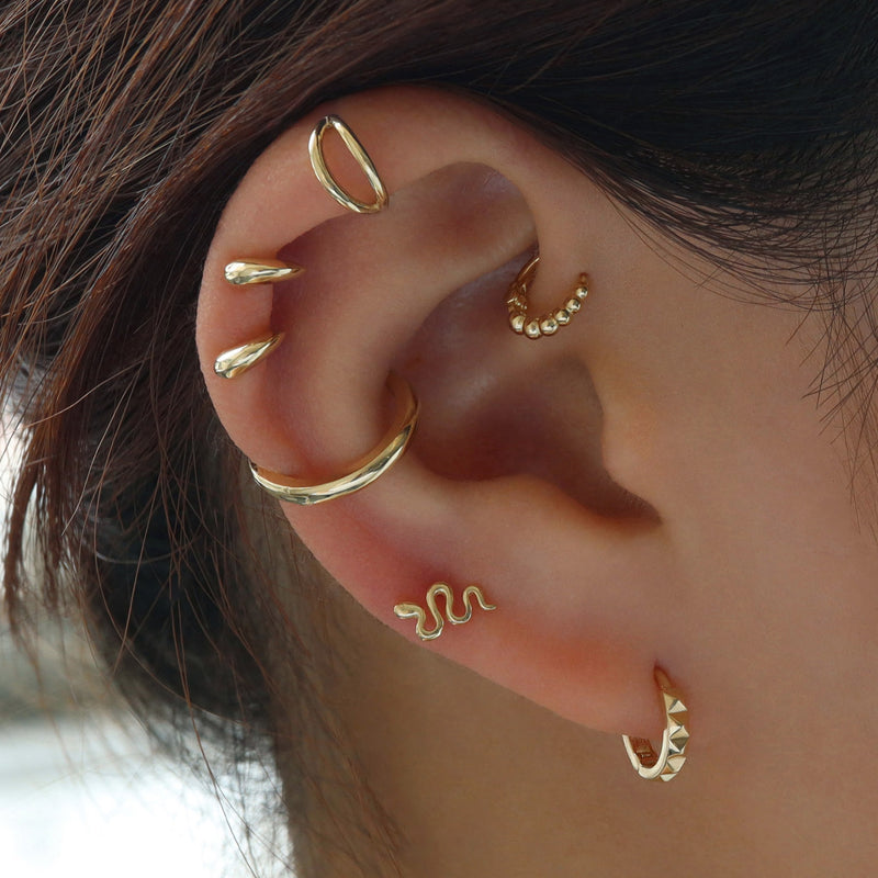 Pyramid Huggie Hoop Earring- 14K Gold