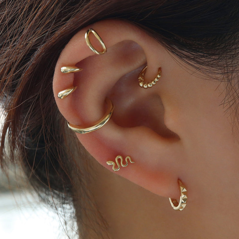 Pyramid Huggie Hoop Earring- 14K Gold