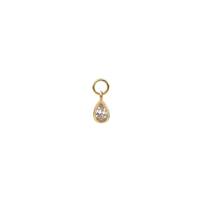 Tiny Pear Bezel Hoop Charm- 14K Gold