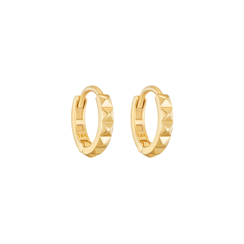 Pyramid Huggie Hoop Earring- 14K Gold