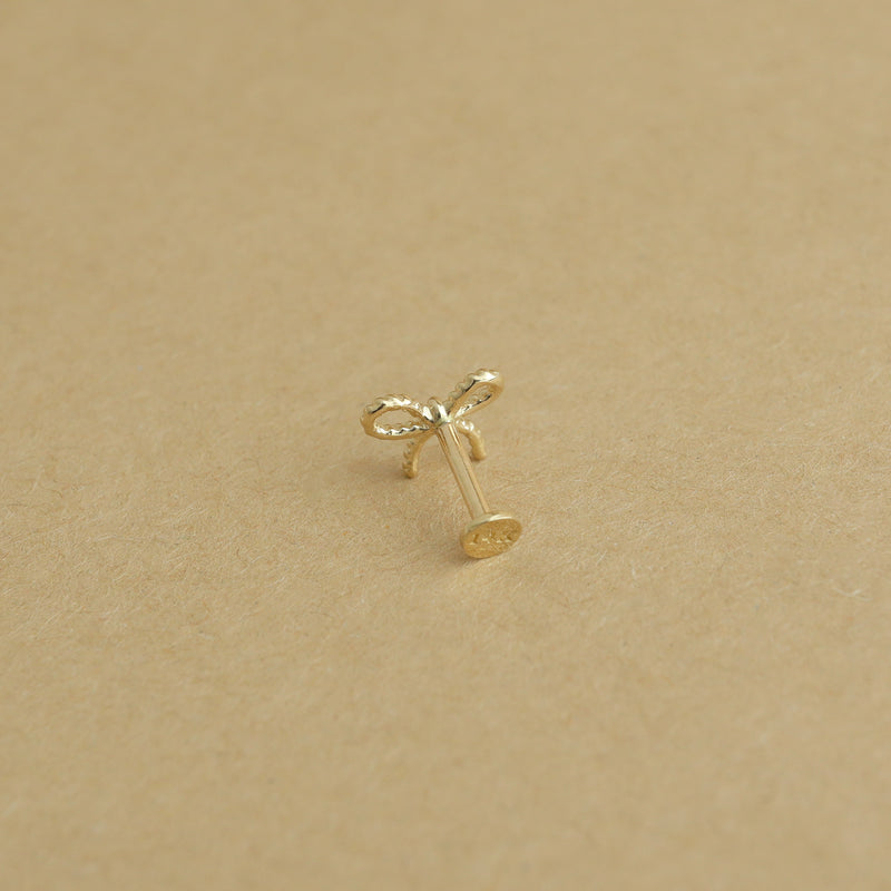 Ribbon Bow Stud Flat Back Earring- 14K Gold