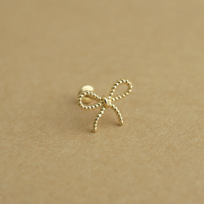 Ribbon Bow Stud Flat Back Earring- 14K Gold