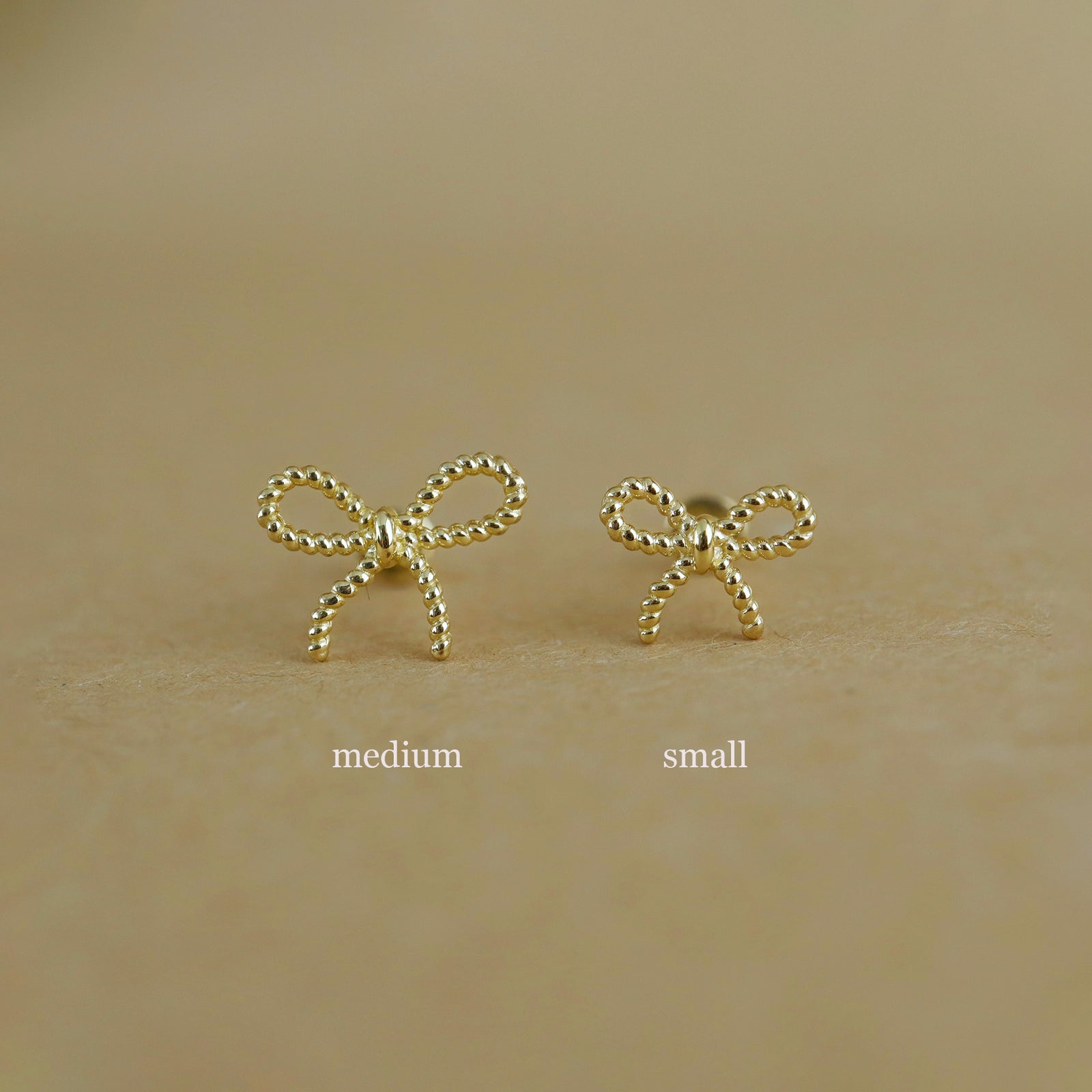 14k Solid Gold Earrings, Tiny Ribbon Shaped Stud 2024 Earrings for Summer, #32