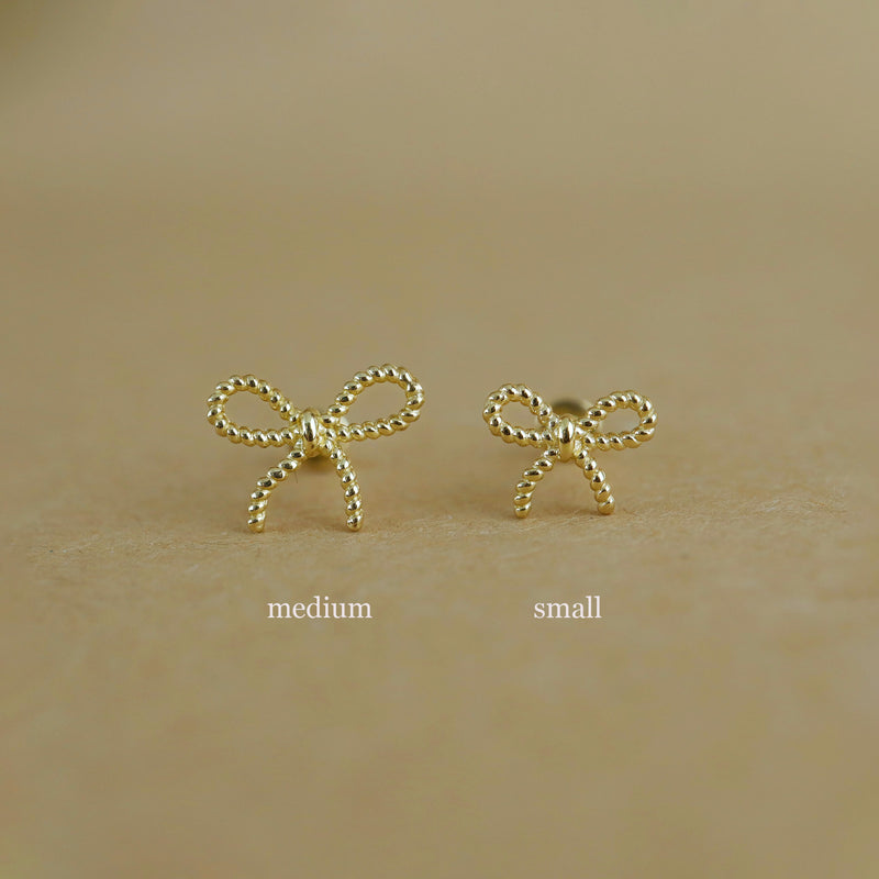 Ribbon Bow Stud Flat Back Earring- 14K Gold