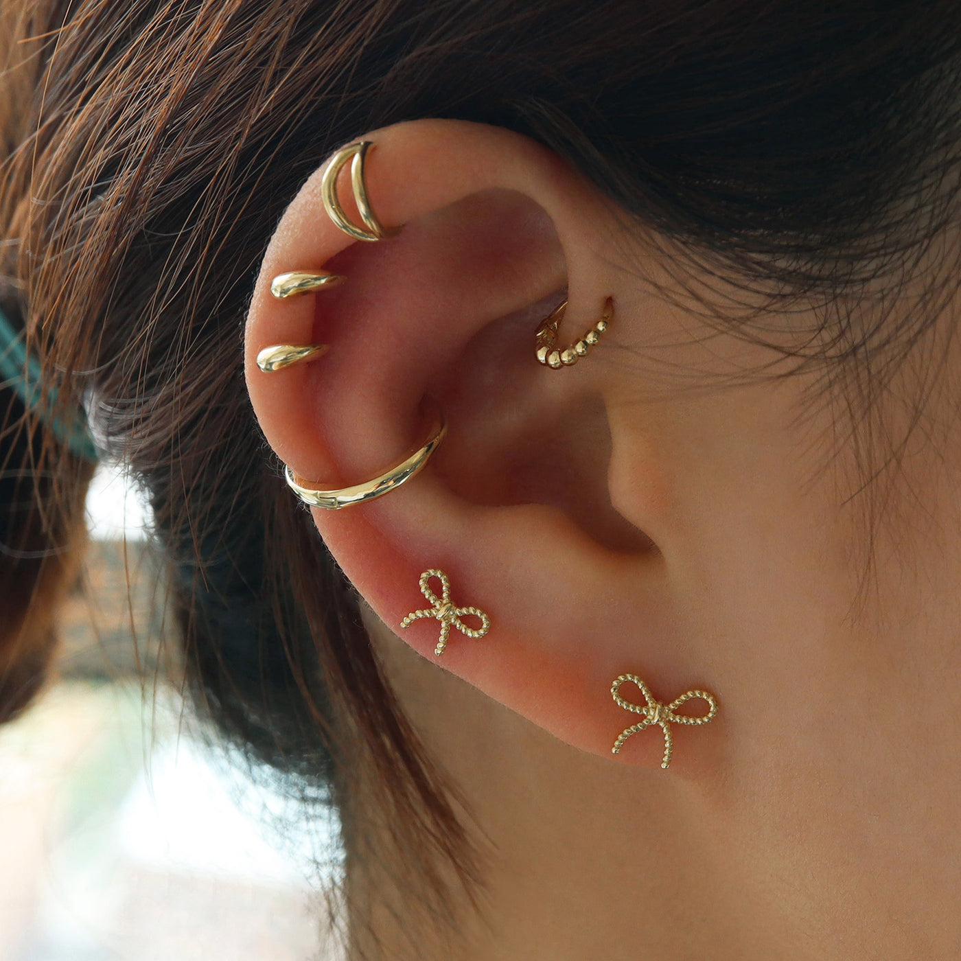Ribbon Bow Stud Flat Back Earring 14K Gold | Musemond