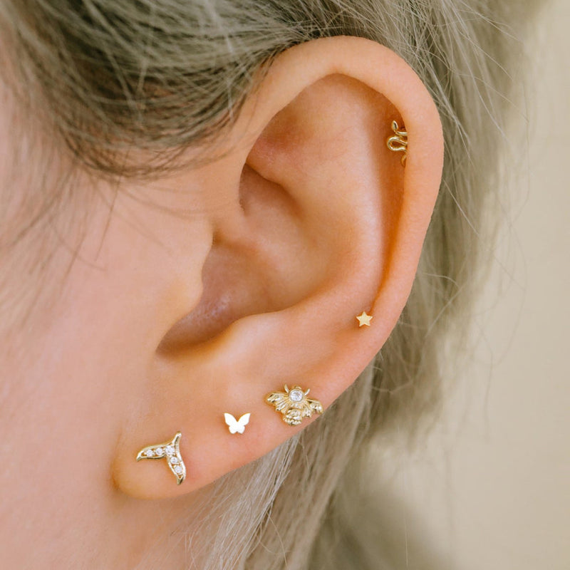 Micro Butterfly Stud Flat Back Earring- 14K Gold