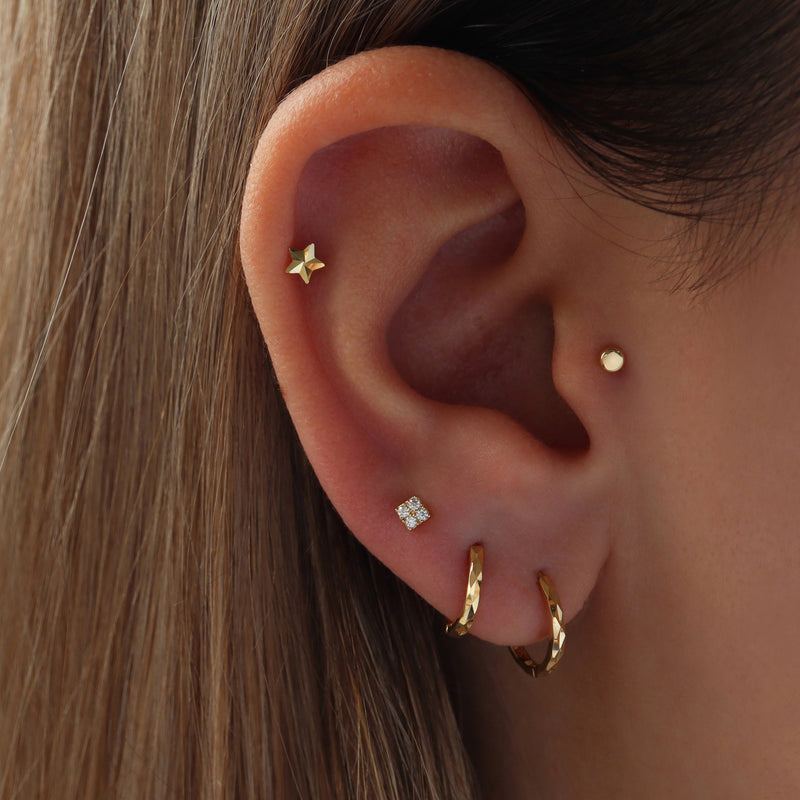 Tiny Dot Flat Back Earring- 14K Gold