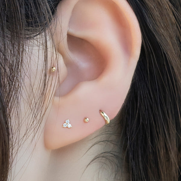 diamond trinity cluster stud earring in soli 14k gold