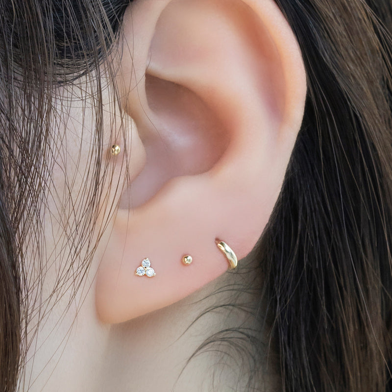 diamond trinity cluster stud earring in soli 14k gold