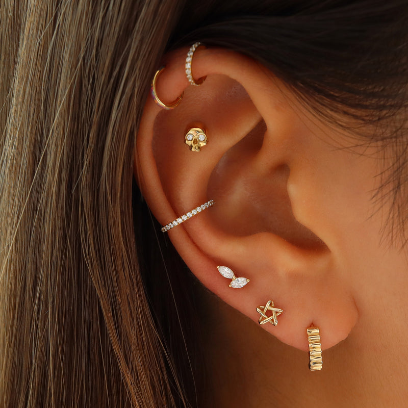 Twin Marquise Leaf Flat Back Earring- 14K Gold