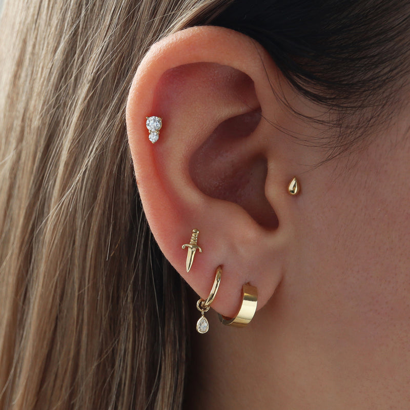 Double Gem Stud Flat Back Earring- 14K Gold