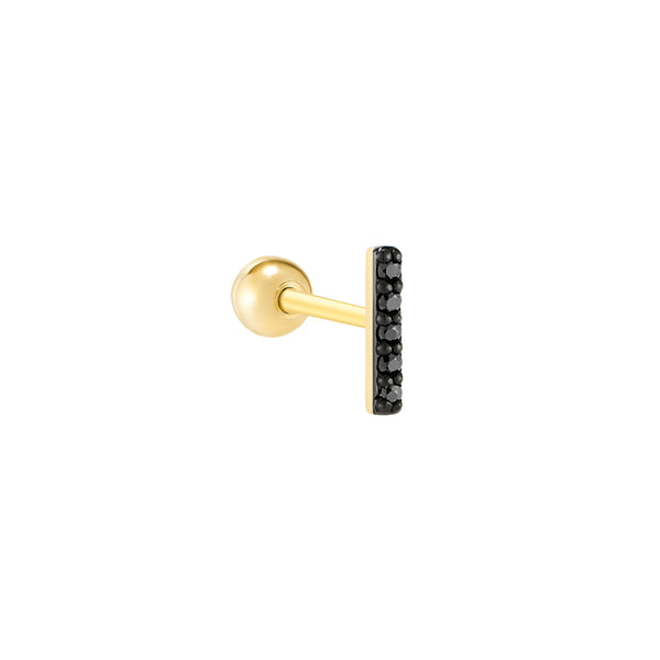 Black Pave Bar Ear Piercing- 14K Gold