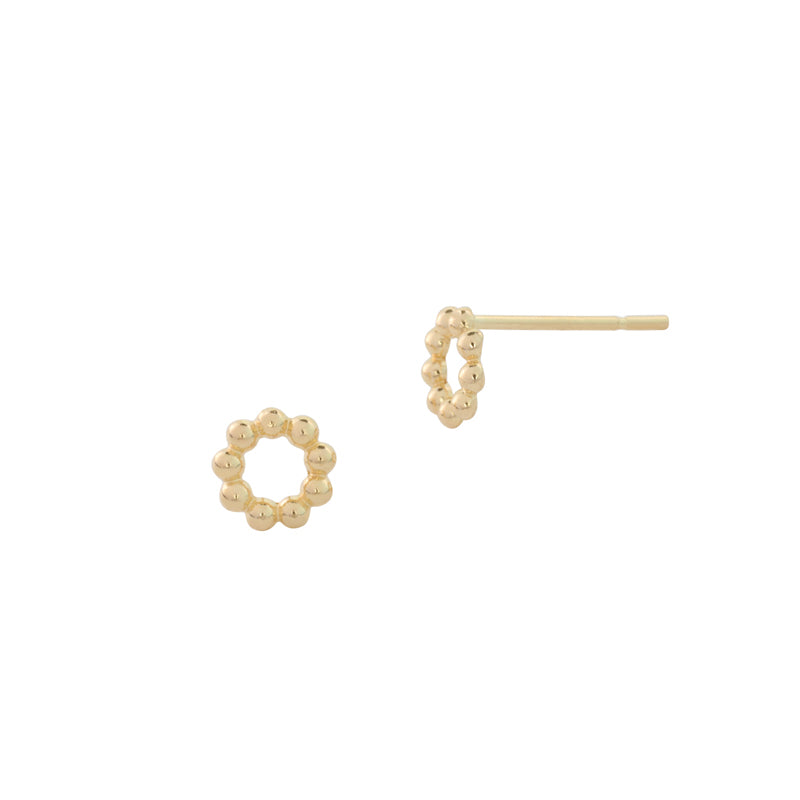 14k gold beaded circle stud earring
