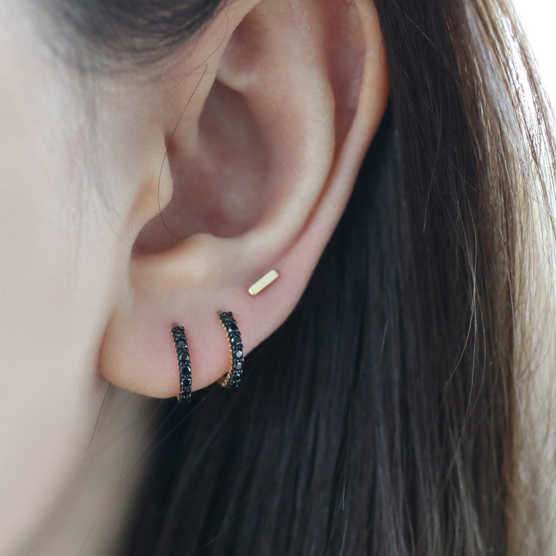 huggie hoop earrings with black diamond