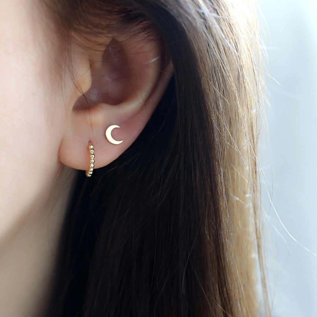 Crescent Moon Stud Earring 14K Gold | Musemond