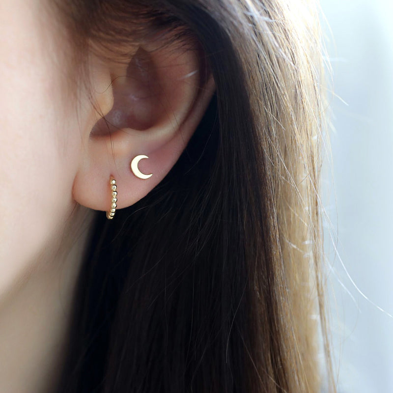 Crescent Moon Stud Earring- 14K Gold