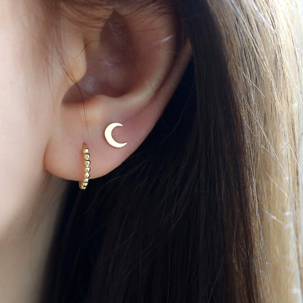 Genuine Emerald Crescent Moon Studs Earrings in Solid 14k Yellow Gold SI Clarity shops G Color Diamond Moon Earrings Handmade Minimalist Jewelry